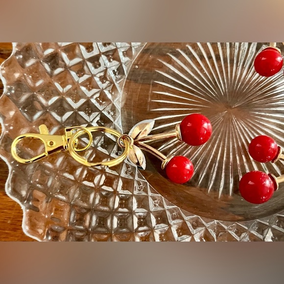 Set of 3 Three Handmade Cherry Bag Purse Phone Backpack Charms Zipper Pulls Key - Picture 9 of 11